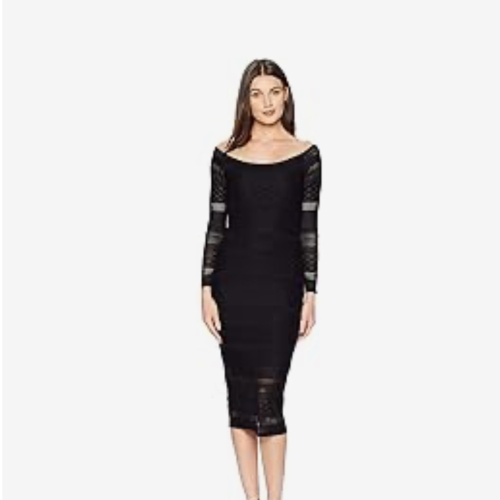 Bardot Black Off-the-Shoulder Long Sleeve Bodycon Dress